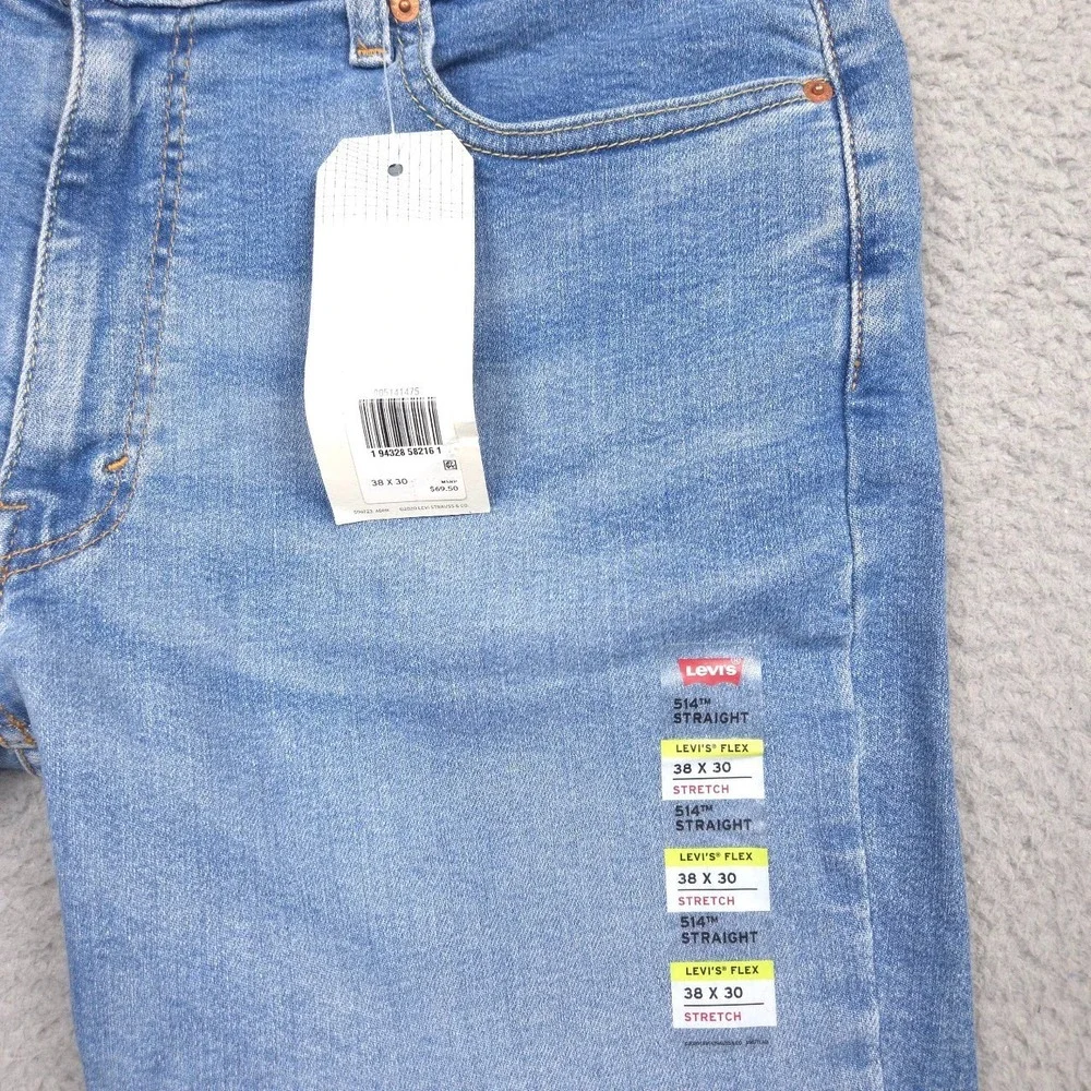 Levi's 514 Straight Jeans Men 38x30 Medium Wash Blue Flex Stretch Denim NWT